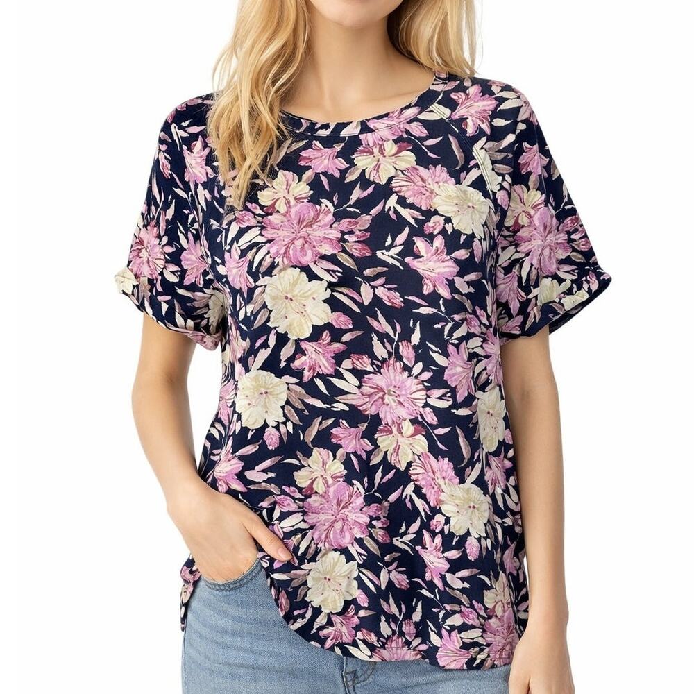 Sundance Floral Bloom Cotton Tee Pink Blue Size XL